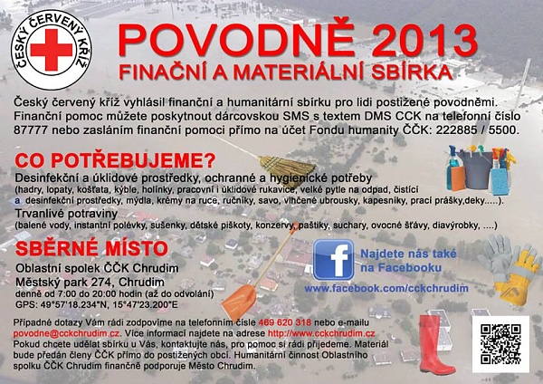 Povodně 2013 - Český Červený Kříž vyhlašuje materiální sbírku