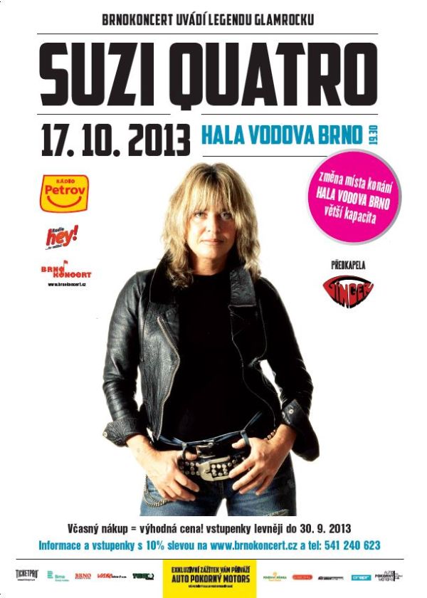 Koncert legendy glamrocku Suzi Quatro se přesouvá do haly s větší kapacitou