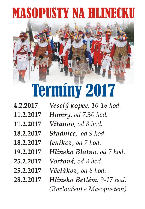 Termíny masopustů na Hlinecku 2017