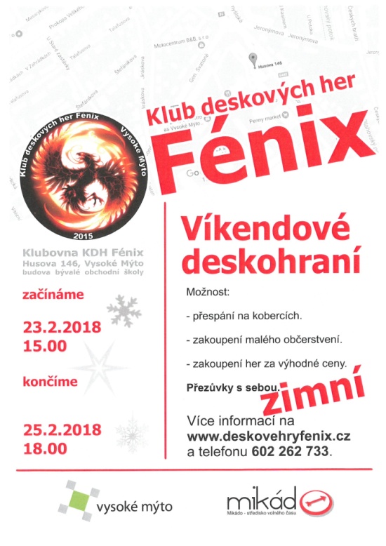 Fénix - víkendové deskohraní 2018 plakát únor