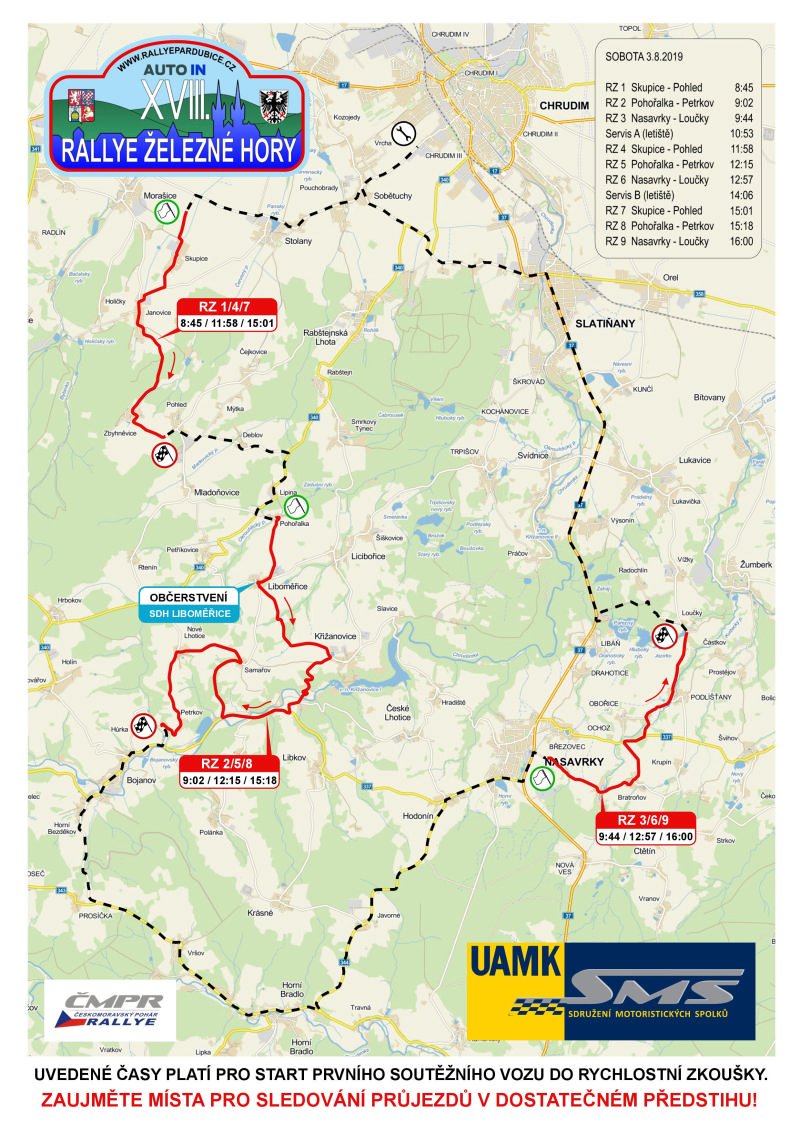 Rallye Železné hory 2019 mapka závodu